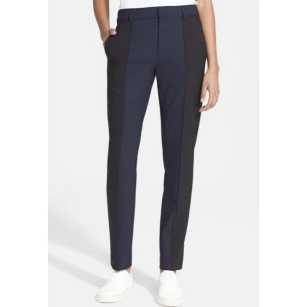 Vince. Pants Trousers Stretch WOOL Size 10 Colorblock Skinny Ankle Navy Black